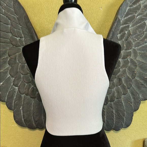 Babaton Ribbed V-Neck Collared CropTop - Picture 5 of 7